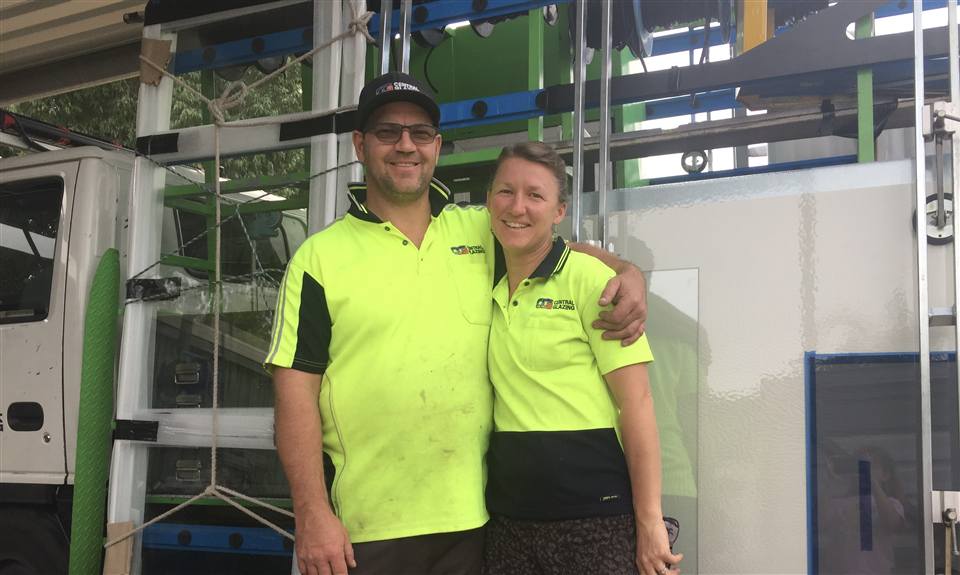 Daniel and Amy of Central Glazing in front of their glass truck